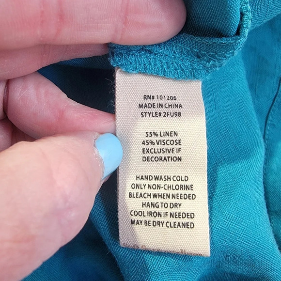 Soft Surroundings Camellia Pullover Tunic Linen Blend Teal Blue Size M - Picture 8 of 11